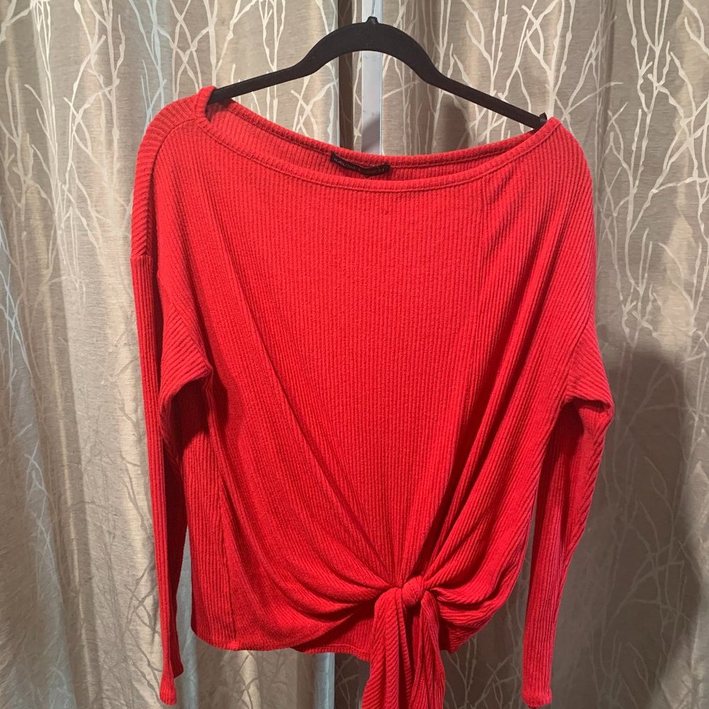 Harlowe & Graham Orange Red Tie Front Long Sleeve Shirt Medium Woman's